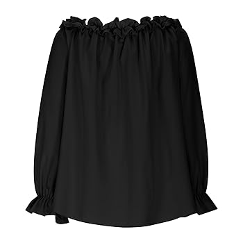 Women's Off Shoulder Tops Ruffle Long Sleeve Chiffon Blouses